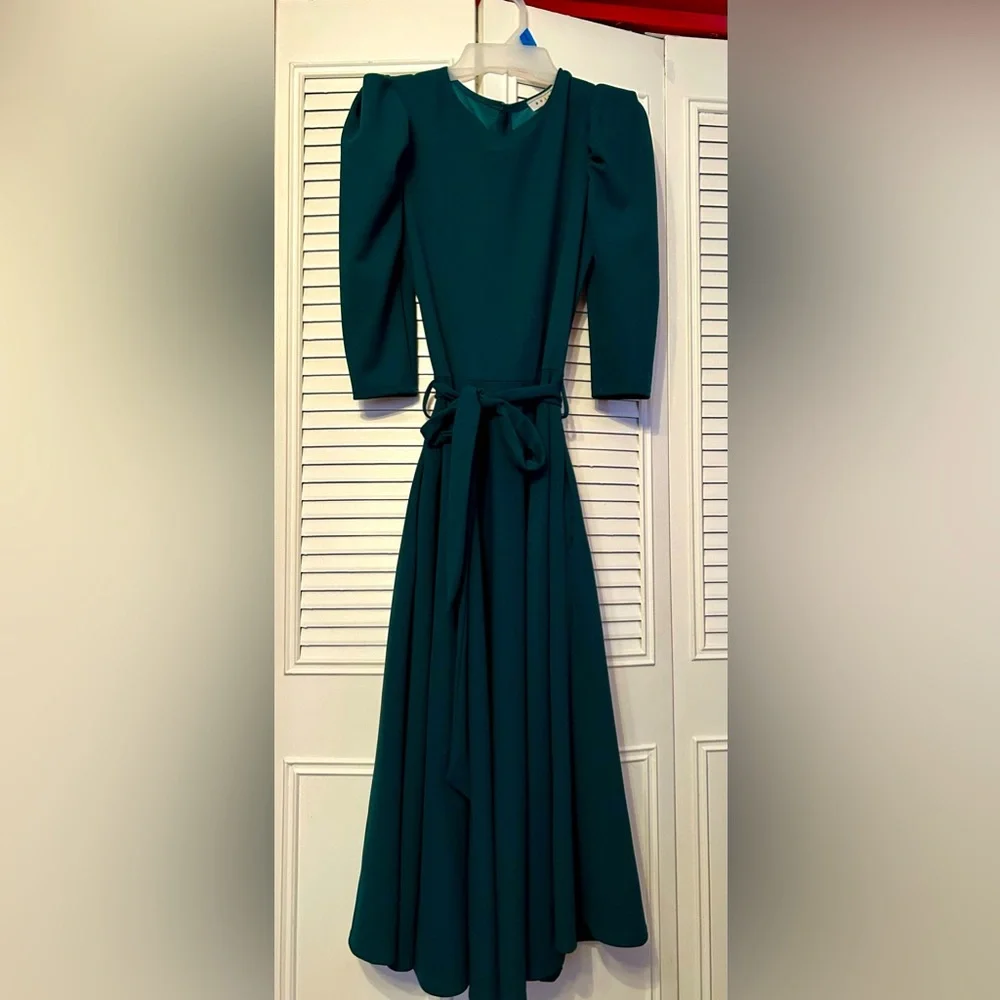 WomenGreen Rubi fit & flare long retro colonial modest Maxi Dress sz S 3/4 sleev